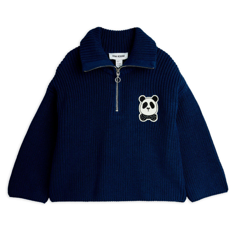 Mini Rodini - Panda chunky knit half-zip sweater - navy | Scout & Co