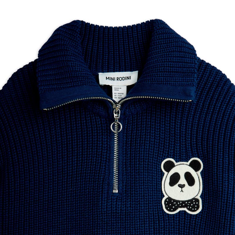 Mini Rodini - Panda chunky knit half-zip sweater - navy | Scout & Co
