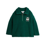 Mini Rodini - Panda Patch chunky knit half-zip sweater - green