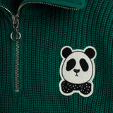 Mini Rodini - Panda Patch chunky knit half-zip sweater - green