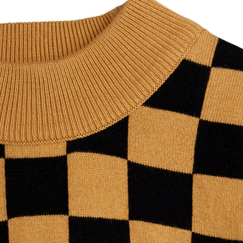 Mini Rodini - Chess check knit sweater - brown | Scout & Co