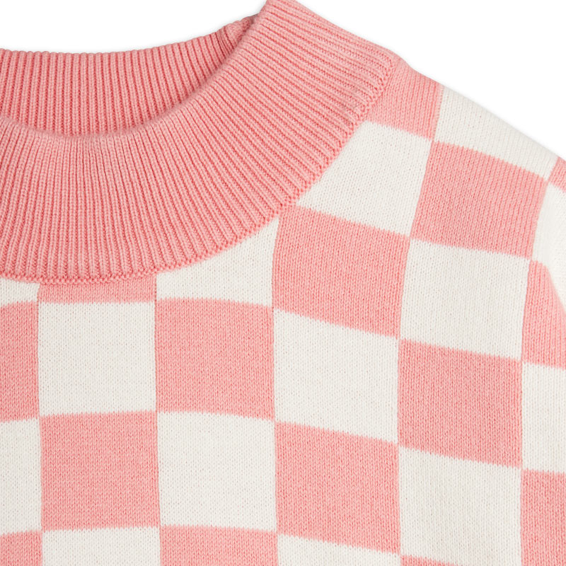 Mini Rodini - Chess check knit sweater - pink | Scout & Co
