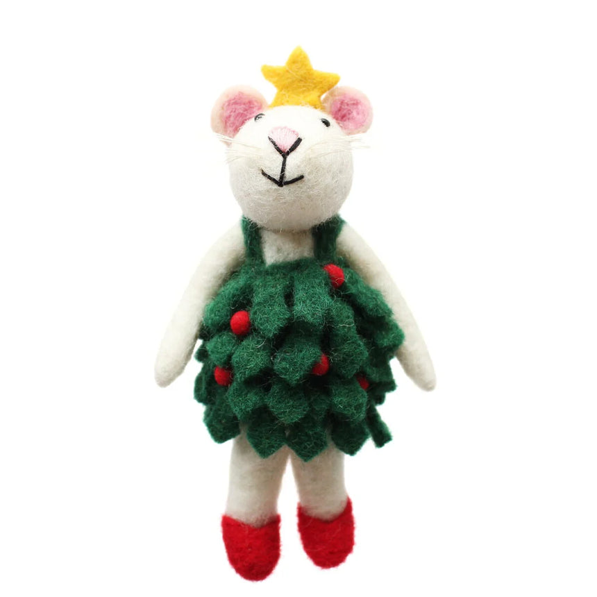 Amica - Mouse with holly dress - Christmas felt decoration | Scout & Co