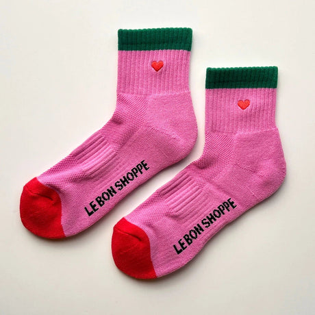 Le Bon Shoppe - Embroidered Girlfriend socks - Rose Green Colour Block | Scout & Co