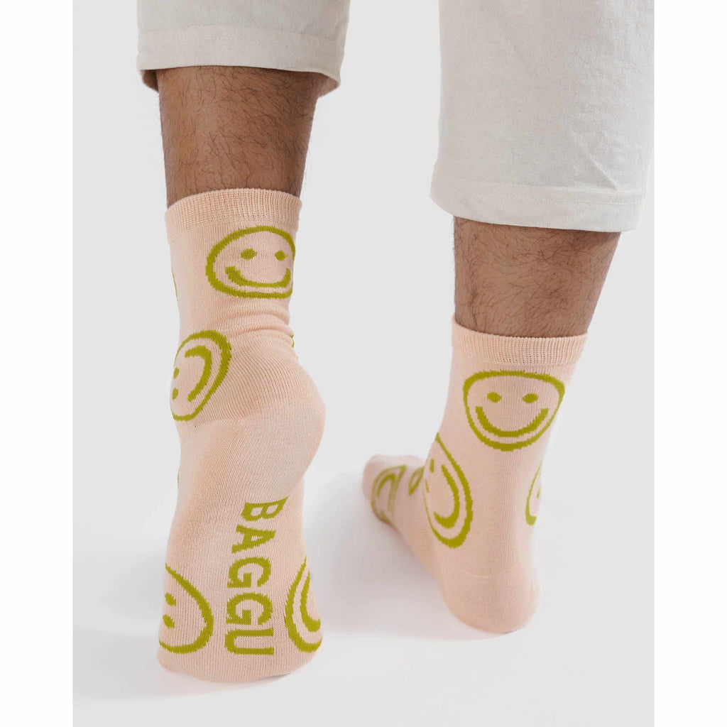 Baggu - Adult crew socks - Light Pink Happy | Scout & Co