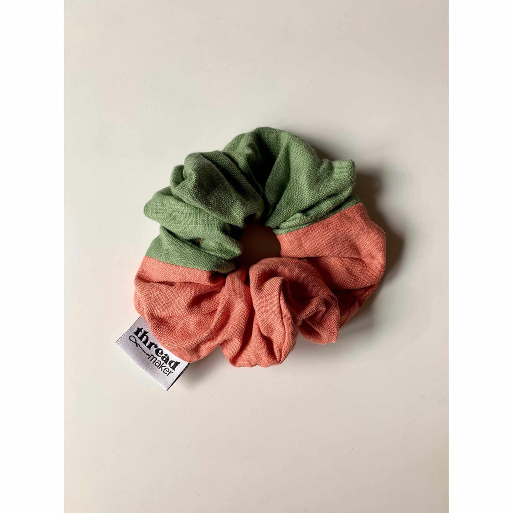Thread Maker x Scout & Co - Linen hair scrunchie - Pink & Green | Scout & Co