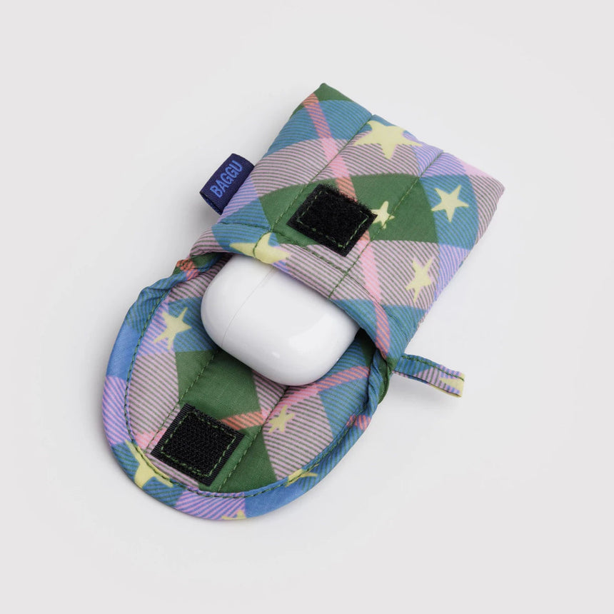 Baggu - Puffy earbuds case - Green Star Plaid | Scout & Co