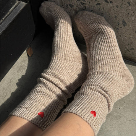 Le Bon Shoppe - Embroidered Snow Socks - Tan + Heart | Scout & Co
