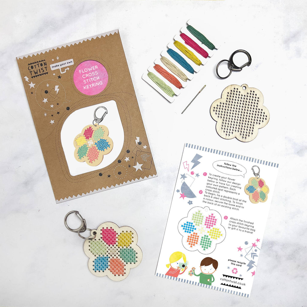 Cotton Twist - Make Your Own Flower Cross Stitch Keyring | Scout & Co