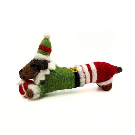 Amica - Elf sausage dog - Christmas felt decoration