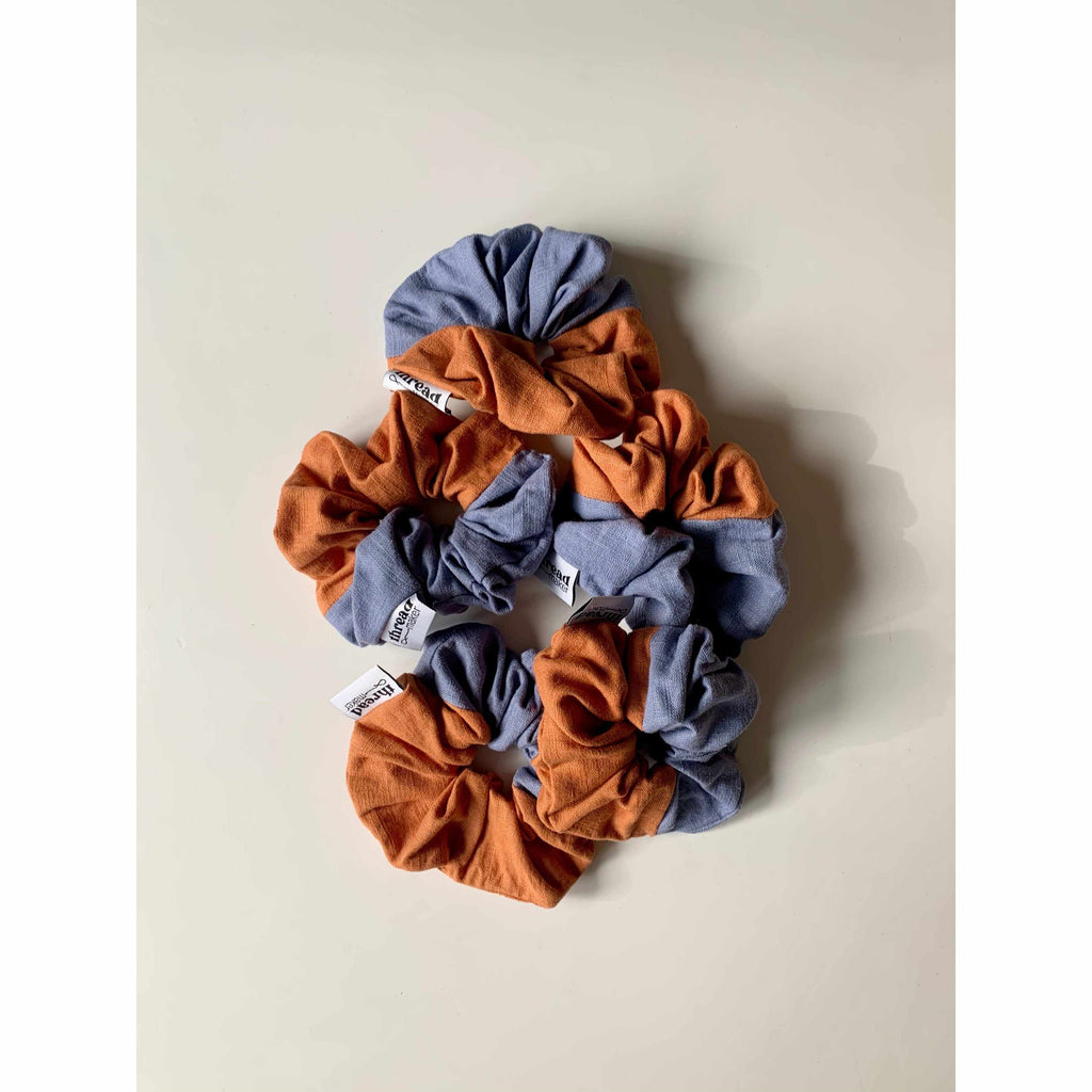 Thread Maker x Scout & Co - Linen hair scrunchie - Blue & Rust | Scout & Co