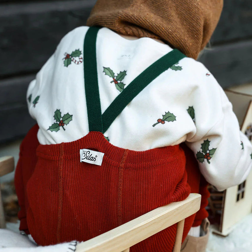 Silly Silas x Organic Zoo - Footed cotton tights with braces - Maple Leaf & Dark Forest Green