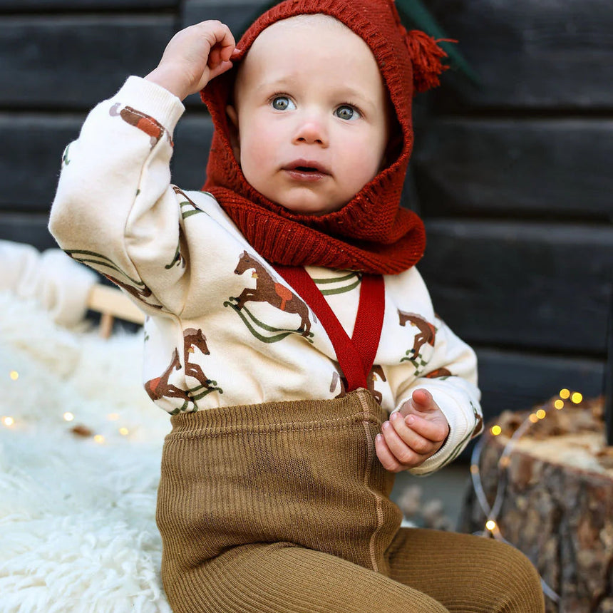 Silly Silas x Organic Zoo - Footless cotton tights with braces - Acorn Brown & Maple Leaf