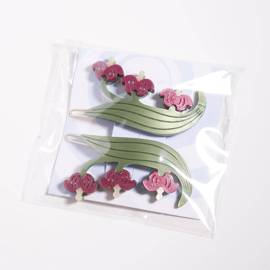 Winona Irene - Bleeding Heart flower hair barrettes set
