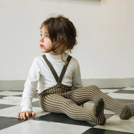 Silly Silas - Special footed cotton tights with braces - Seaweed & Peanut Striped