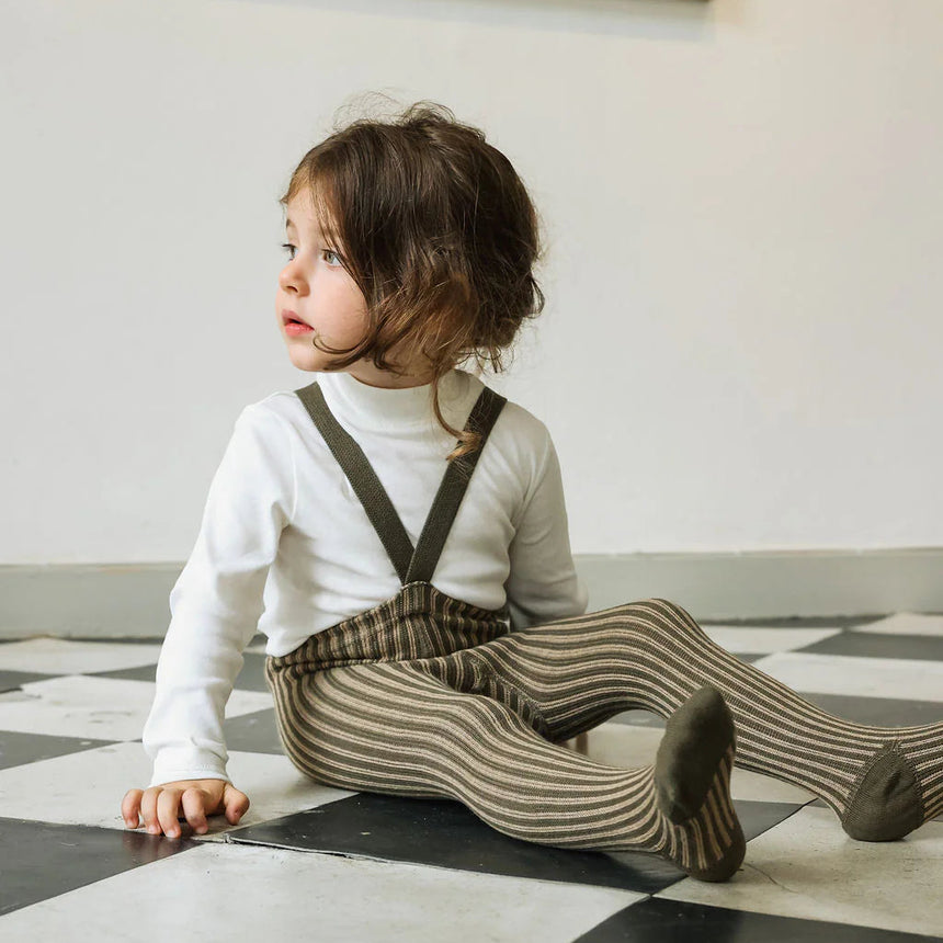 Silly Silas - Special footed cotton tights with braces - Seaweed & Peanut Striped | Scout & Co