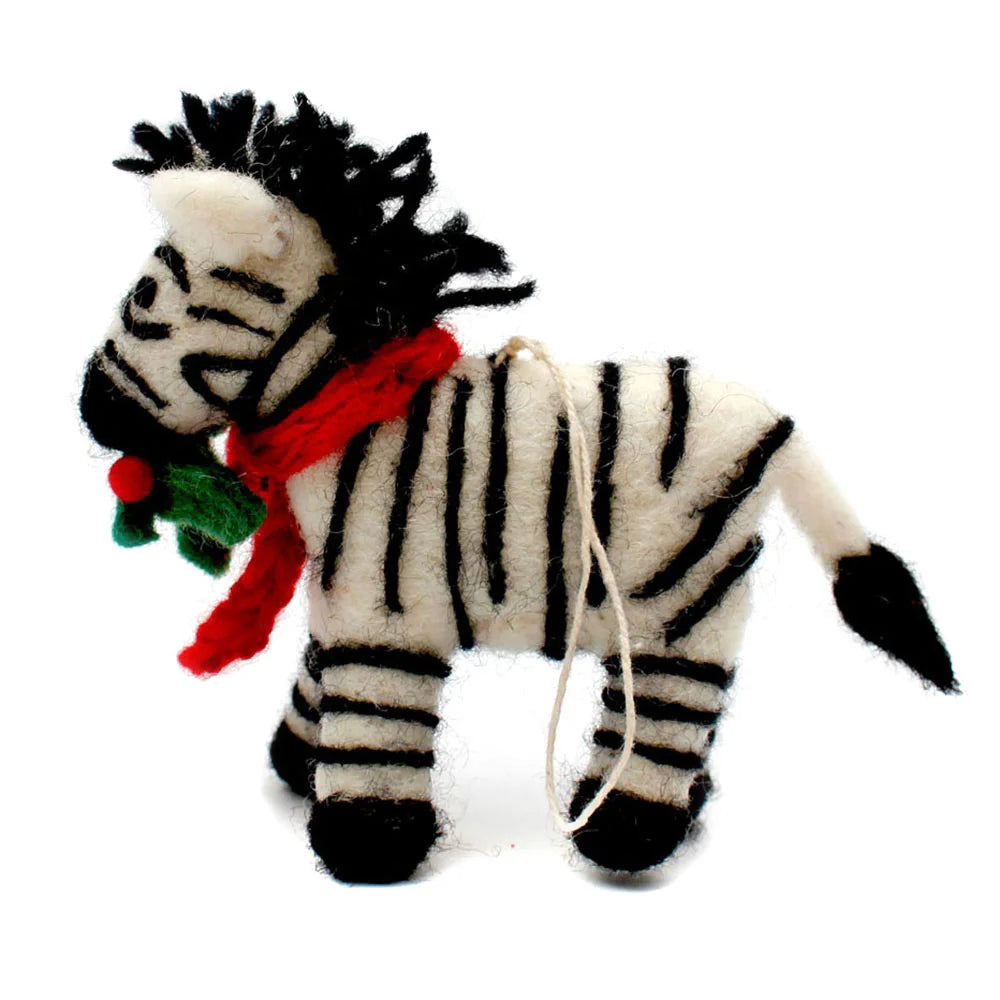 Amica - Safari zebra with holly sprig felt decoration | Scout & Co