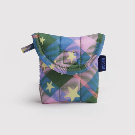 Baggu - Puffy earbuds case - Green Star Plaid | Scout & Co