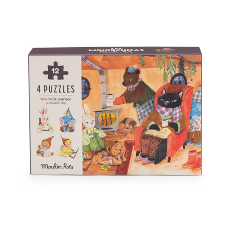Moulin Roty - Les Minouchkas - Une Belle Journée - 4 mini jigsaw puzzles | Scout & Co