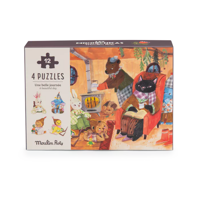 Moulin Roty - Les Minouchkas - Une Belle Journée - 4 mini jigsaw puzzles | Scout & Co