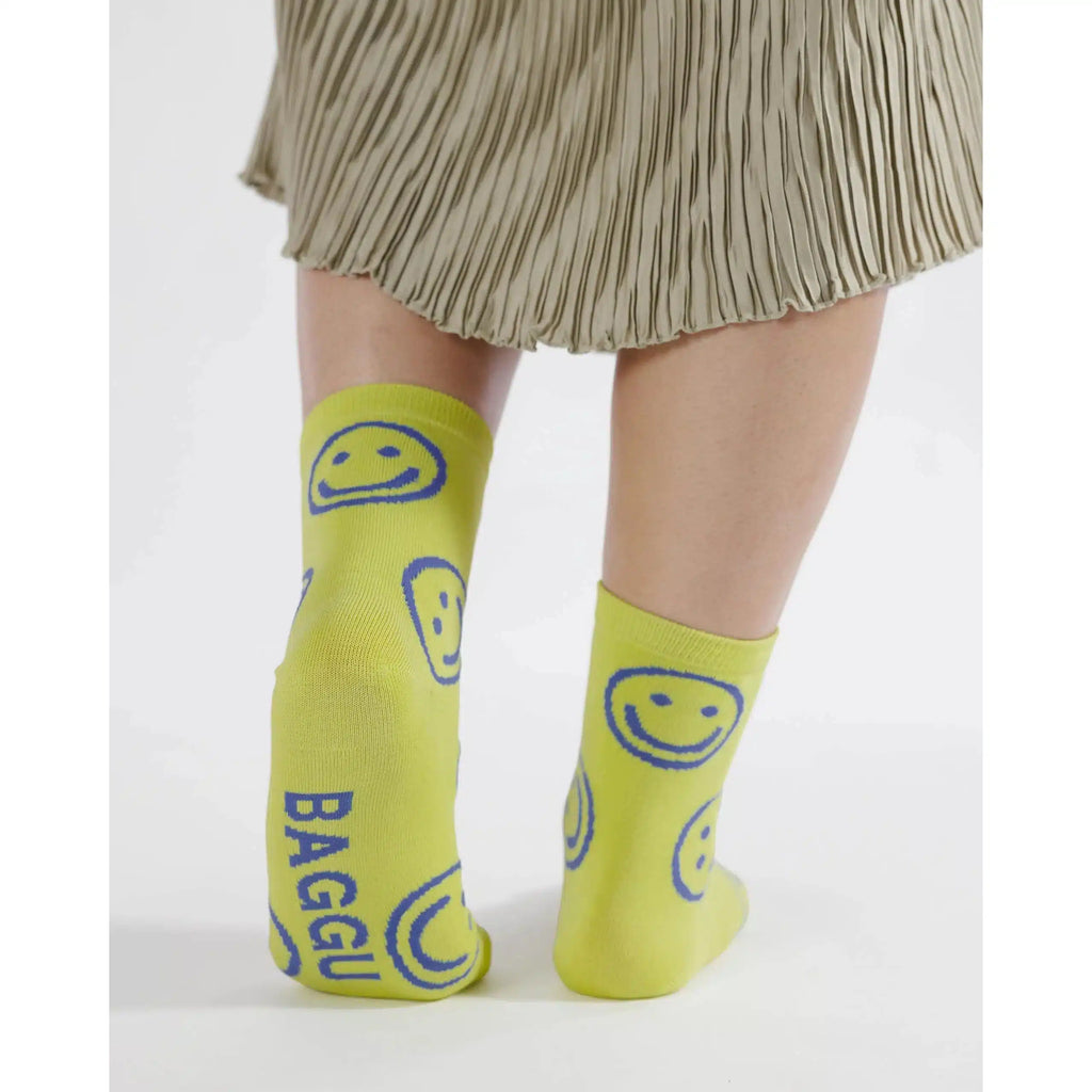 Baggu - Adult crew socks - Citron Happy | Scout & Co