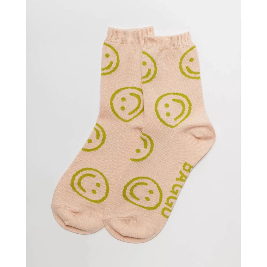 Baggu - Adult crew socks - Light Pink Happy | Scout & Co