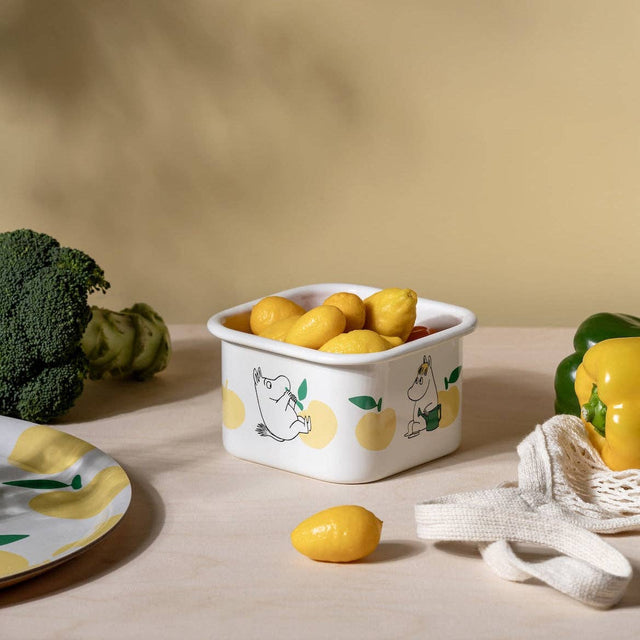 Muurla - Moomin enamel dish / jar with Lid - Joyful Apples - Yellow | Scout & Co