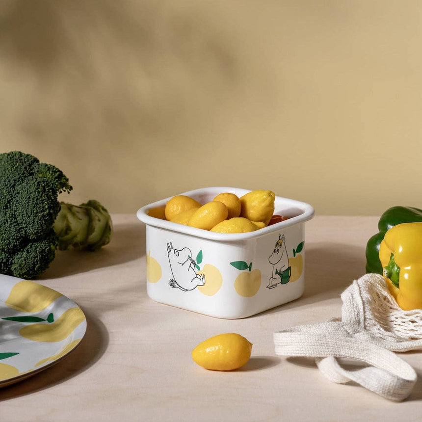 Muurla - Moomin enamel dish / jar with Lid - Joyful Apples - Yellow | Scout & Co