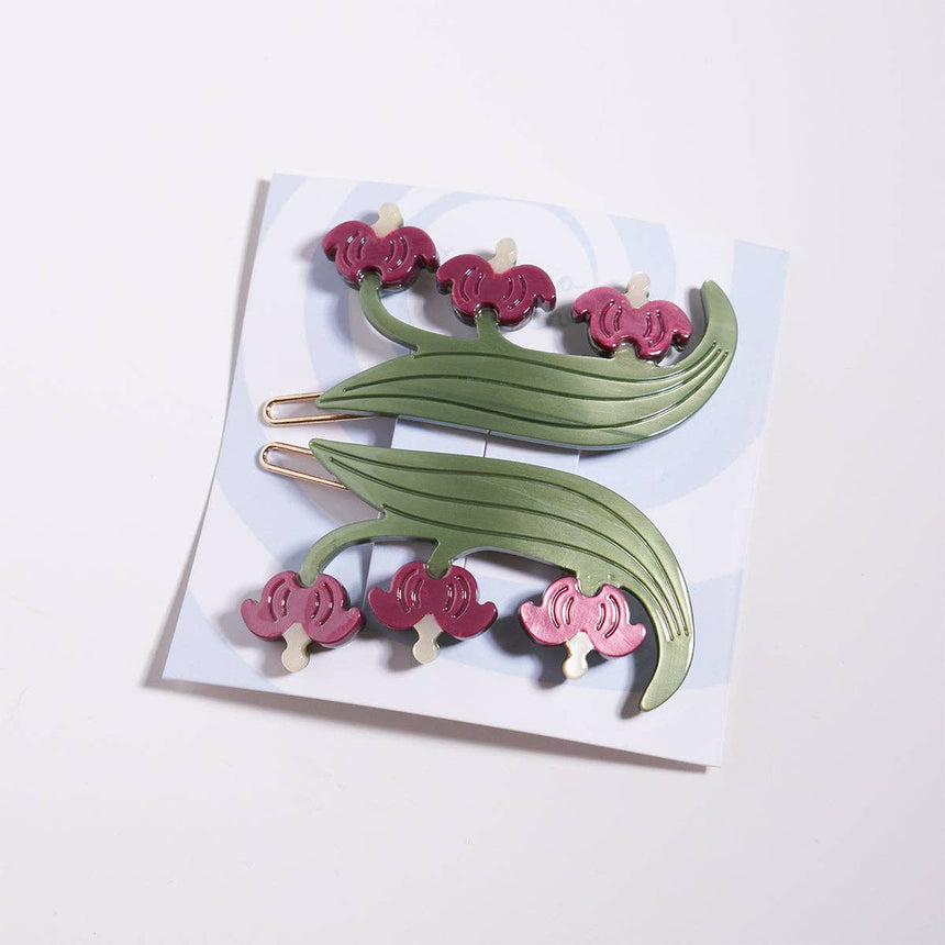 Winona Irene - Bleeding Heart flower hair barrettes set