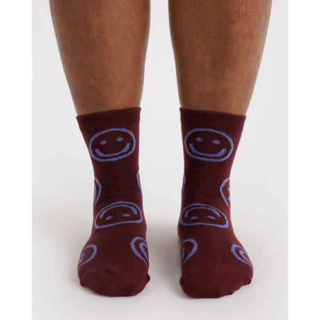 Baggu - Adult crew socks - Mahogany Happy | Scout & Co