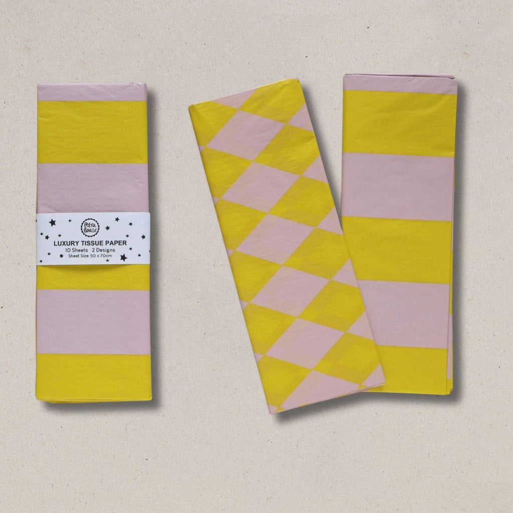 Petra Boase - Luxury Tissue Paper Diamond/Stripe- Acid Yellow/Dusty Lilac | Scout & Co