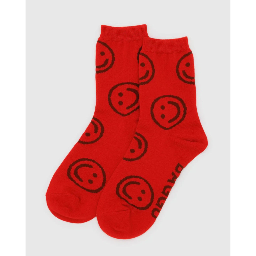 Baggu - Adult crew socks - Red Happy | Scout & Co