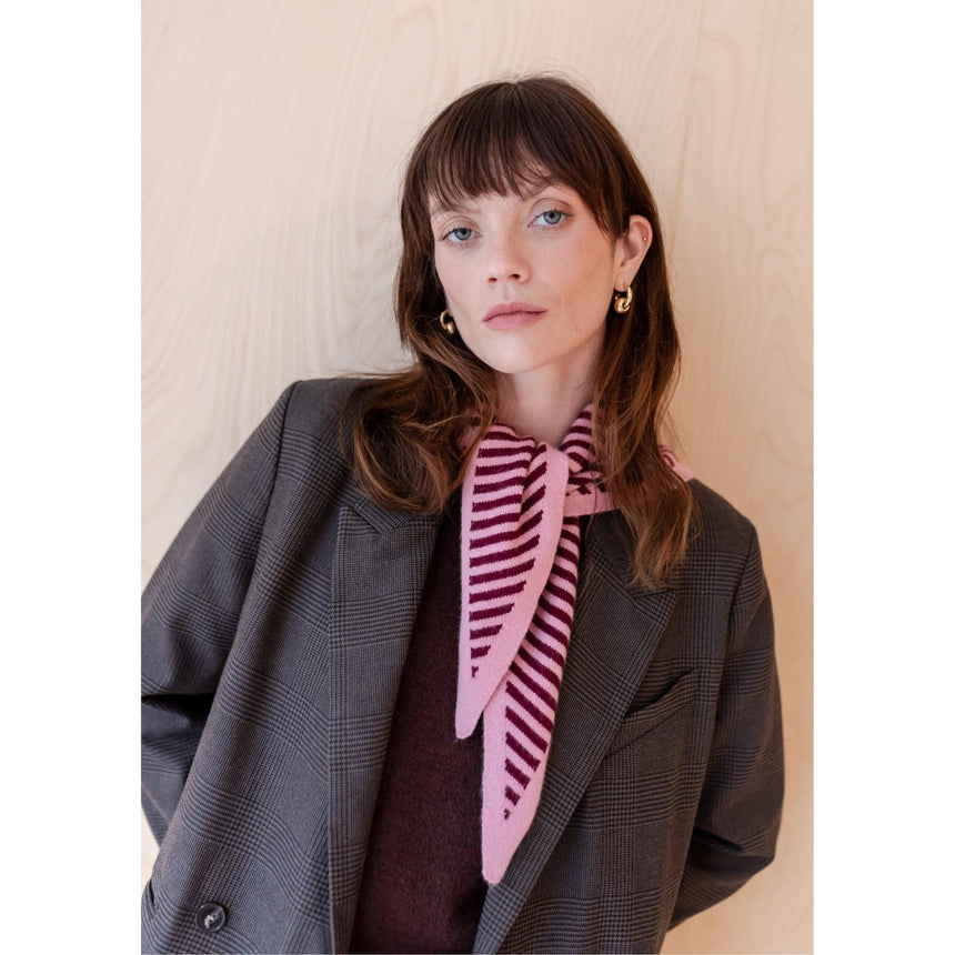 TBCo - Merino Triangle Scarf - Pink Burgundy Stripe | Scout & Co