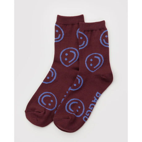 Baggu - Adult crew socks - Mahogany Happy | Scout & Co