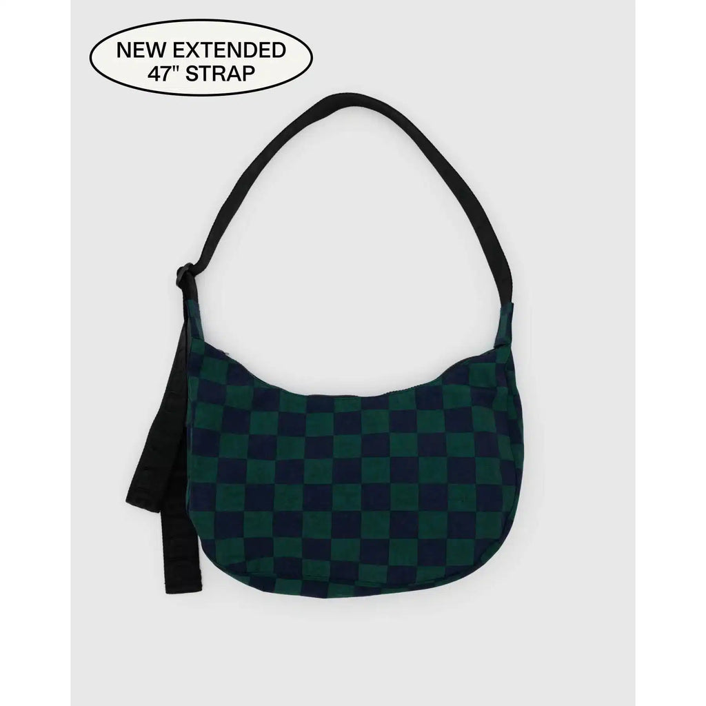 Baggu - Medium Nylon Crescent bag - Navy Green Check | Scout & Co