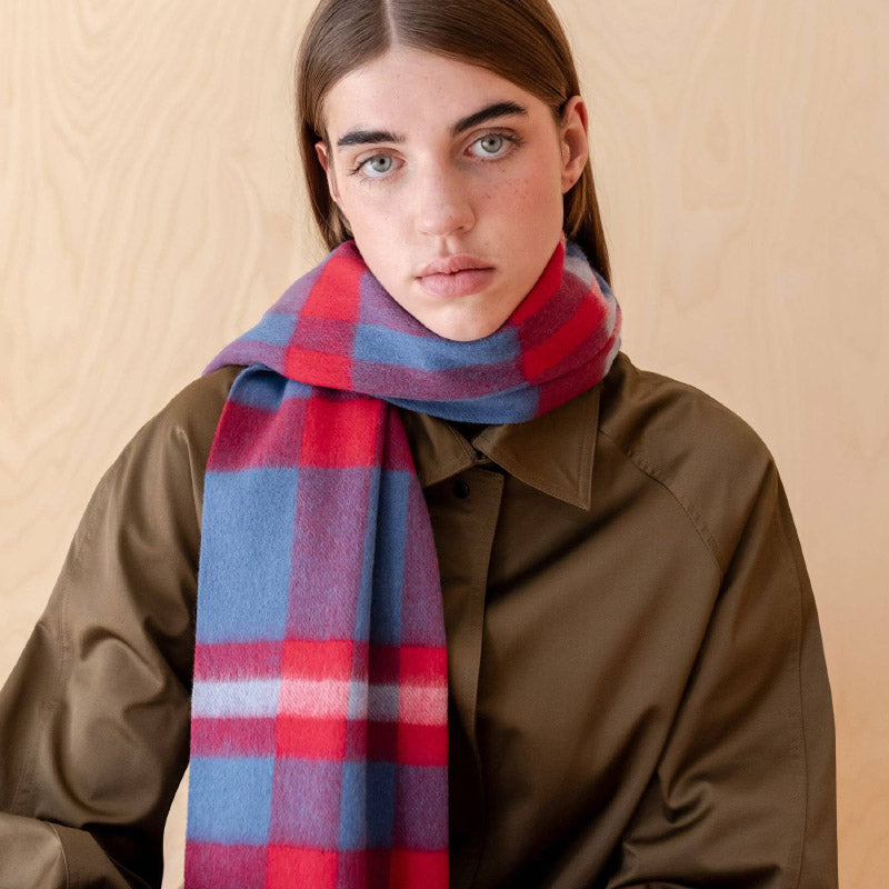 TBCo - Lambswool Oversized Scarf - Blue Modern Tartan | Scout & Co