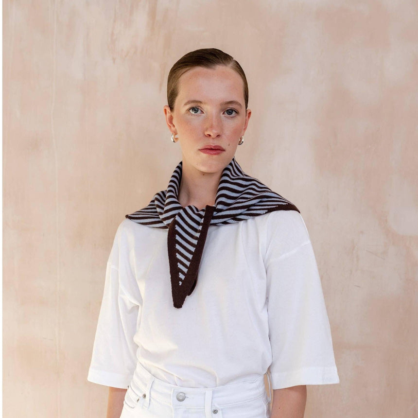 TBCo - Merino Wool Triangle Scarf in Blue & Brown Stripe | Scout & Co
