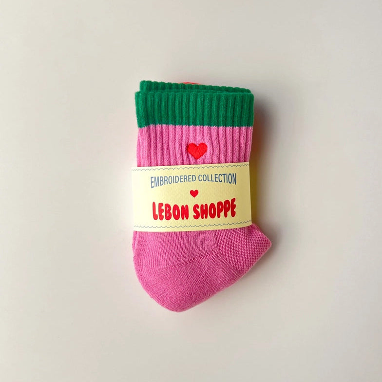 Le Bon Shoppe - Embroidered Girlfriend socks - Rose Green Colour Block | Scout & Co