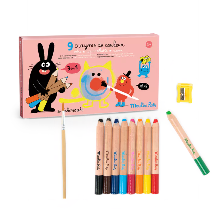 Moulin Roty - Les Schmouks 3-in-1 colouring pencils - set of 9 | Scout & Co