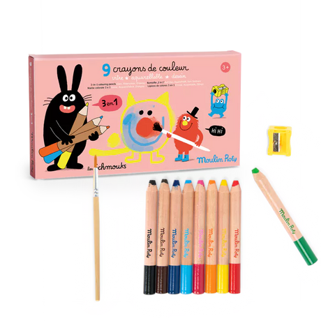 Moulin Roty - Les Schmouks 3-in-1 colouring pencils - set of 9 | Scout & Co