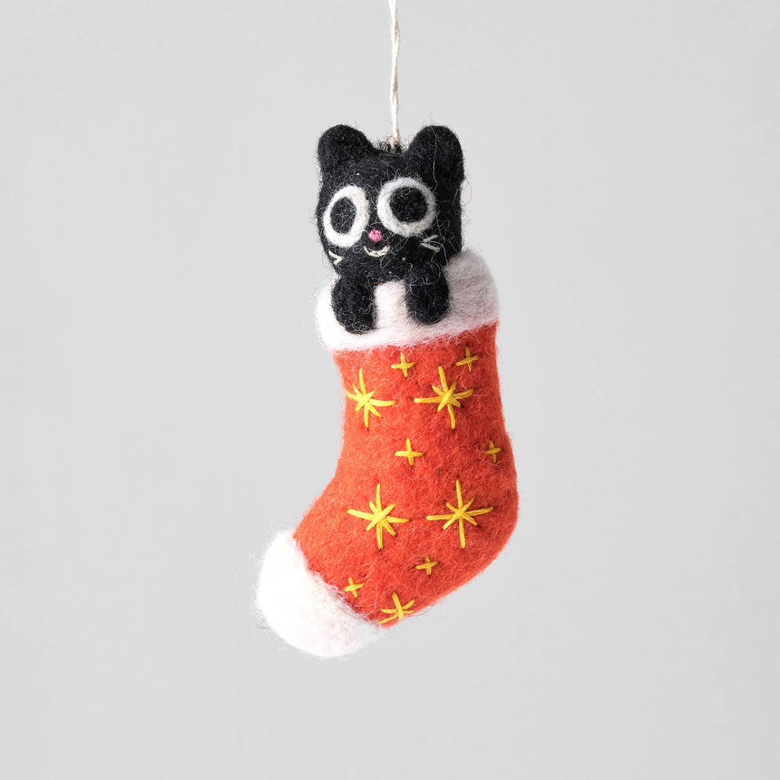 Wrap - Viv Cat In Red Stocking hanging felt ornament | Scout & Co