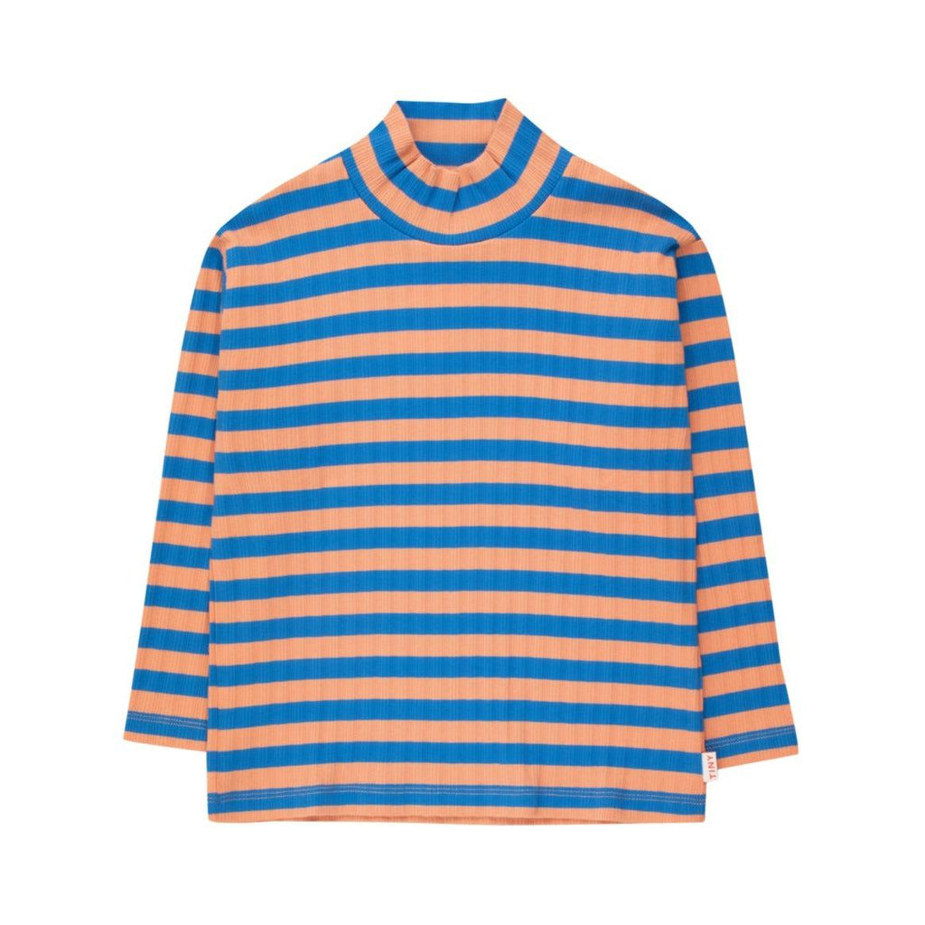 Tiny Cottons - Stripes mock-neck tee - light rust / blue | Scout & Co