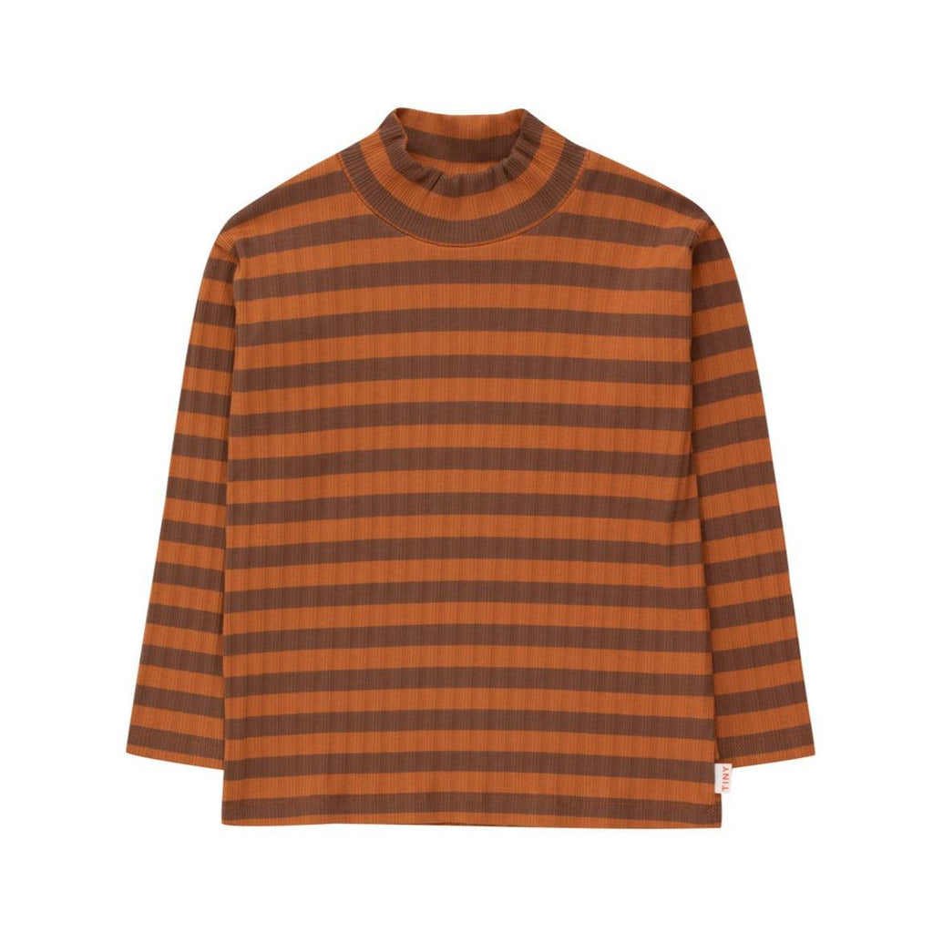 Tiny Cottons - Stripes mock-neck tee - brown / dark brown | Scout & Co
