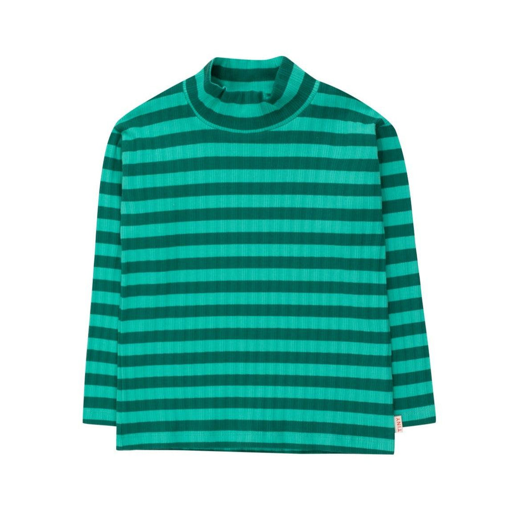 Tiny Cottons - Stripes mock-neck tee - emerald / dark green | Scout & Co