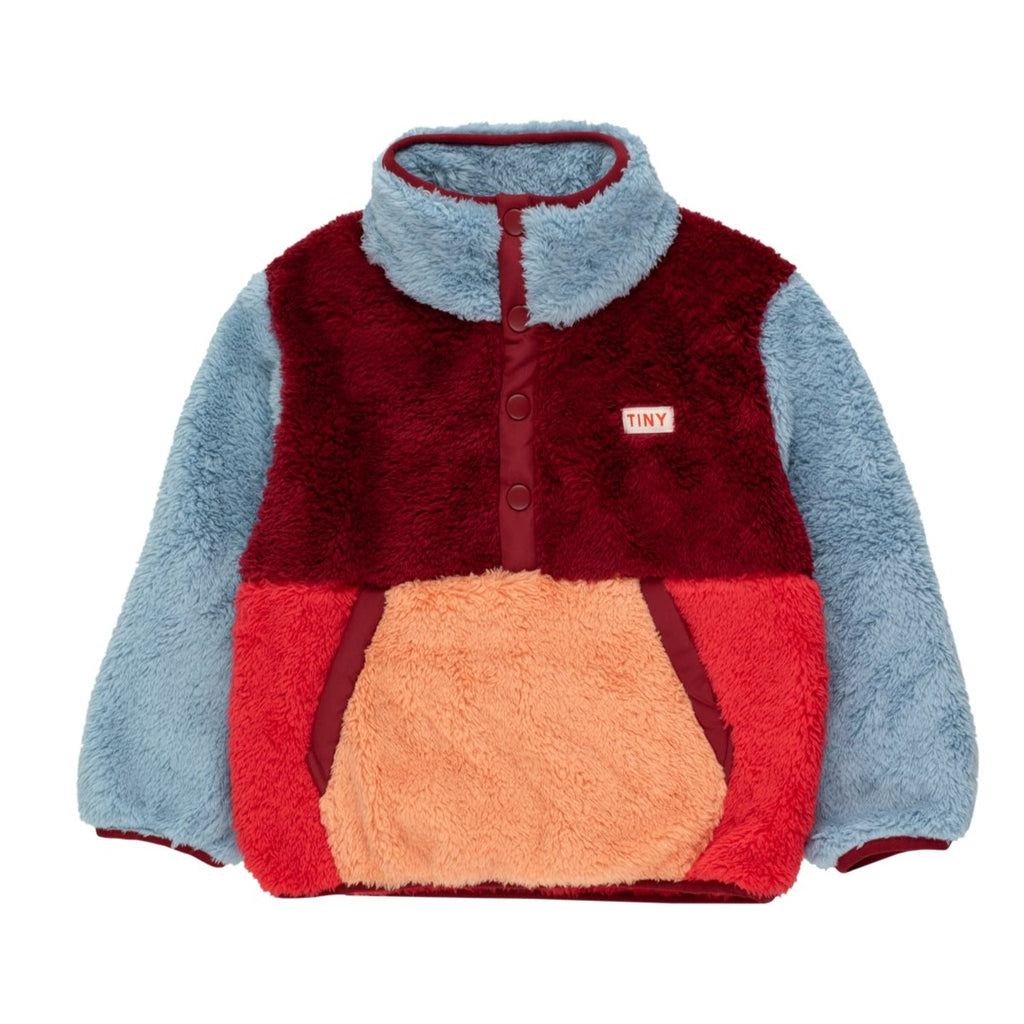 Tiny Cottons - Colour-block polar sherpa jumper - Deep Red / Milky Blue | Scout & Co