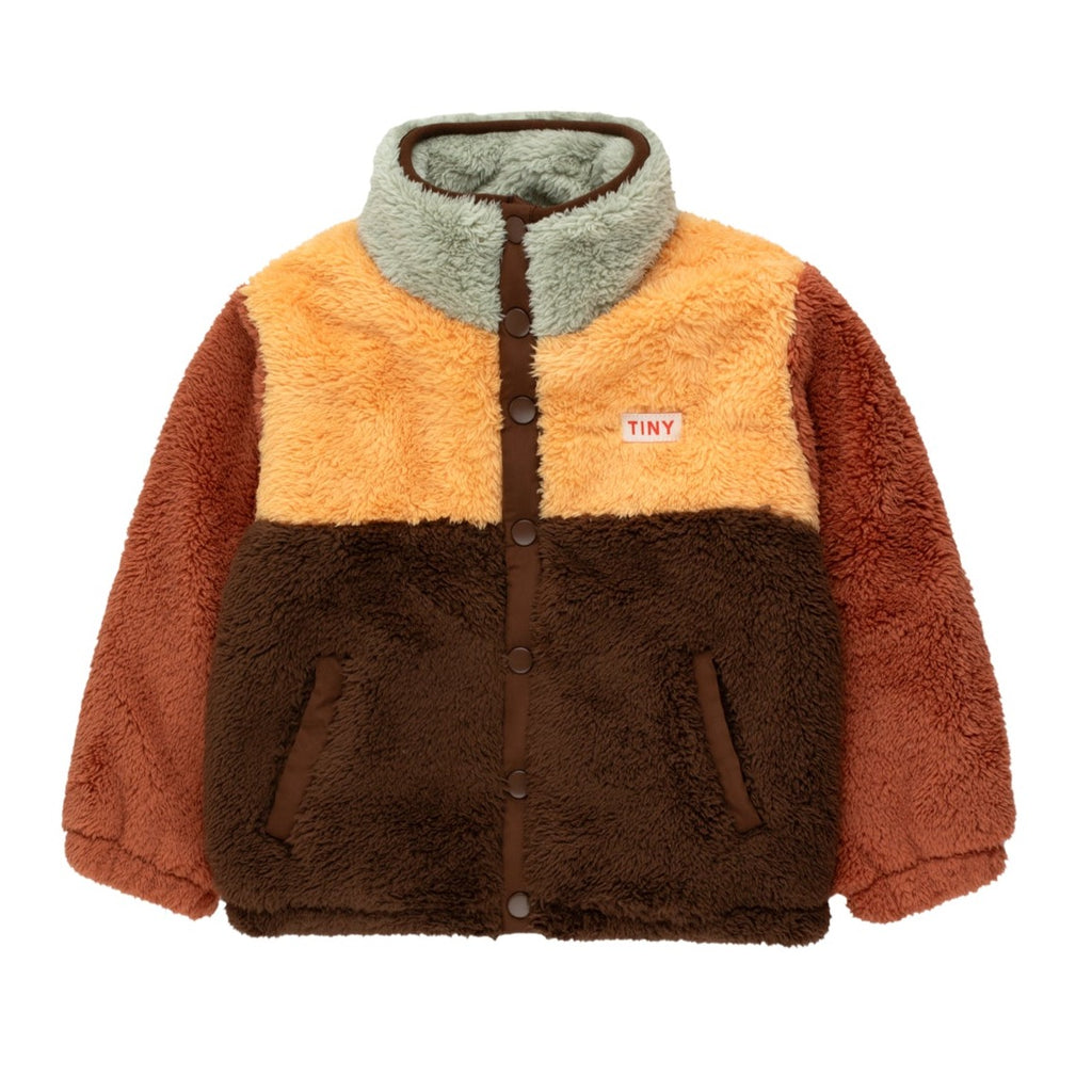 Tiny Cottons - Colour-block polar sherpa jacket - dark brown / soft yellow | Scout & Co