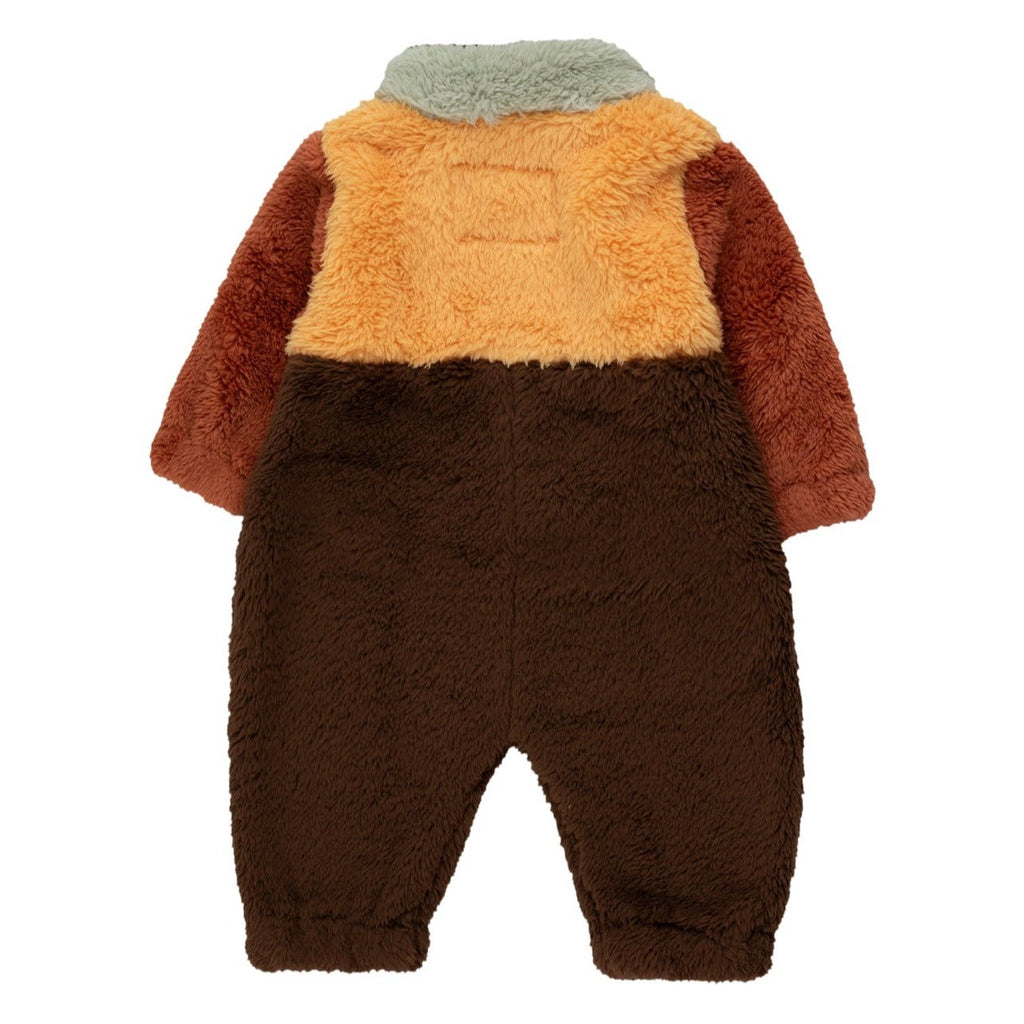 Tiny Cottons - Colour-block polar sherpa baby onepiece - dark brown / soft yellow | Scout & Co