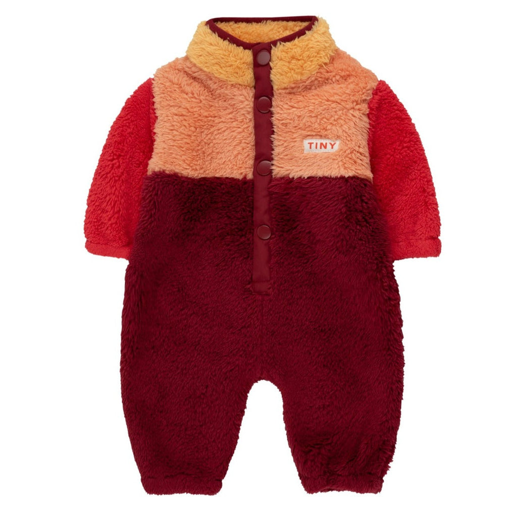 Tiny Cottons - Colour-block polar sherpa baby onepiece - deep red / peach | Scout & Co