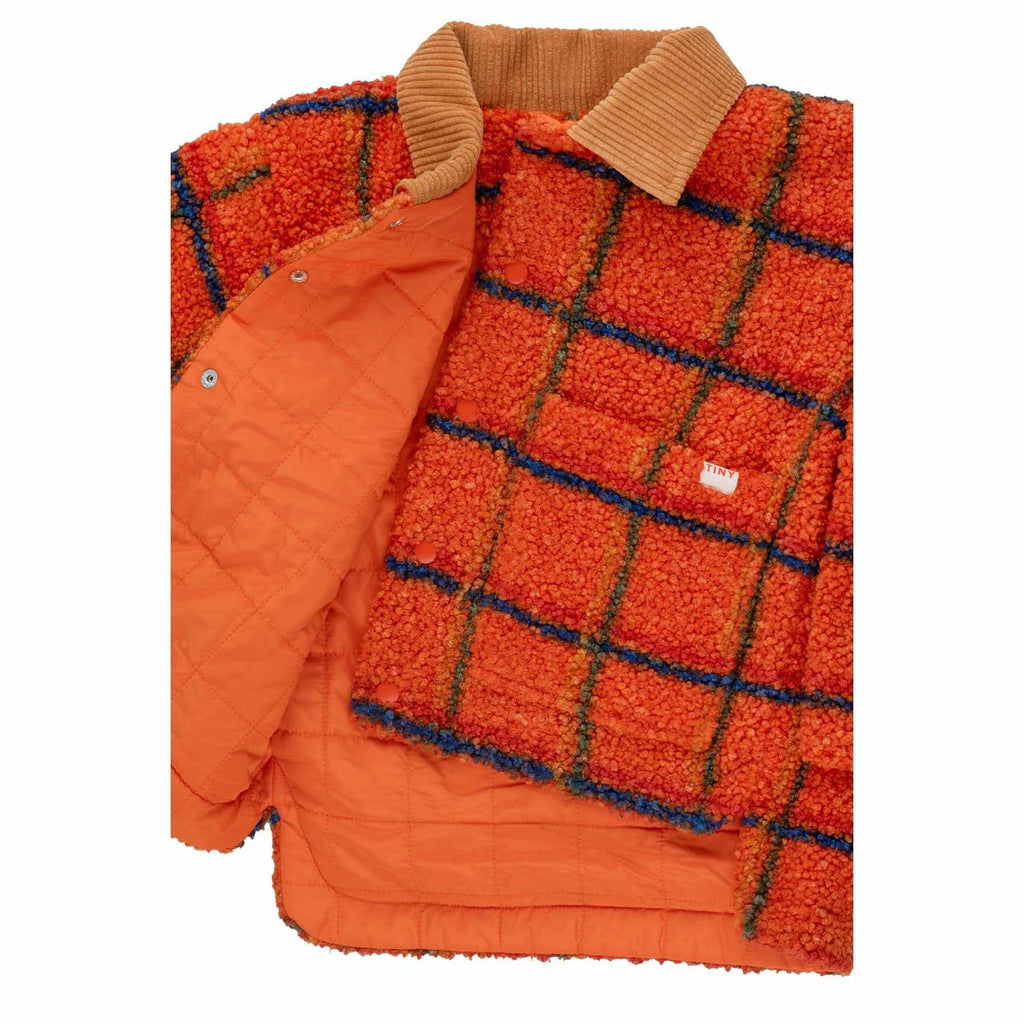 Tiny Cottons - Check short sherpa jacket - summer red | Scout & Co