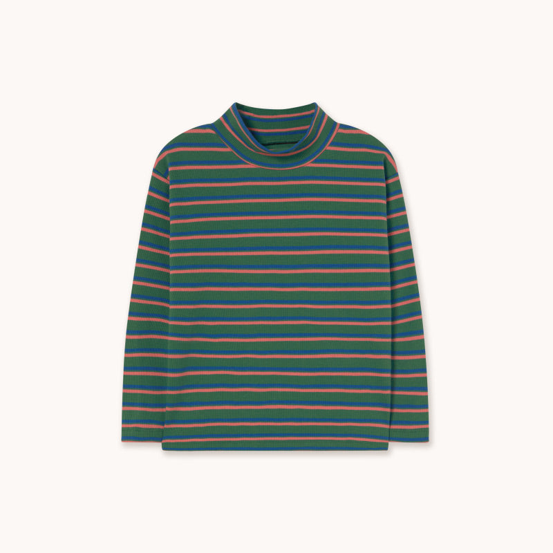 Tiny Cottons - Duo Stripes rib mockneck top - dark green | Scout & Co